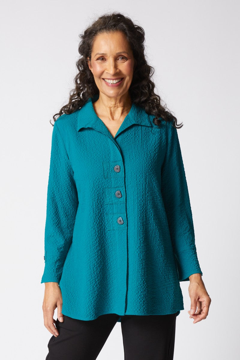 Crinkle Crepe Solid Patch Button Tunic
