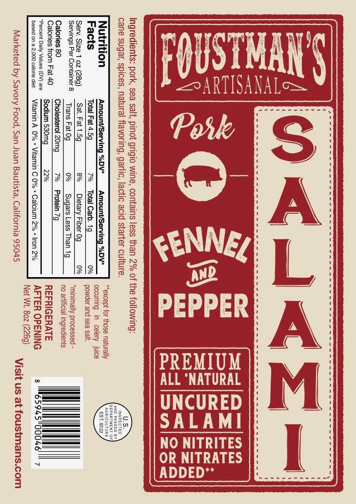 PORK FENNEL &amp; PEPPER | FOUSTMAN'S ALL-NATURAL UNCURED SALAMI