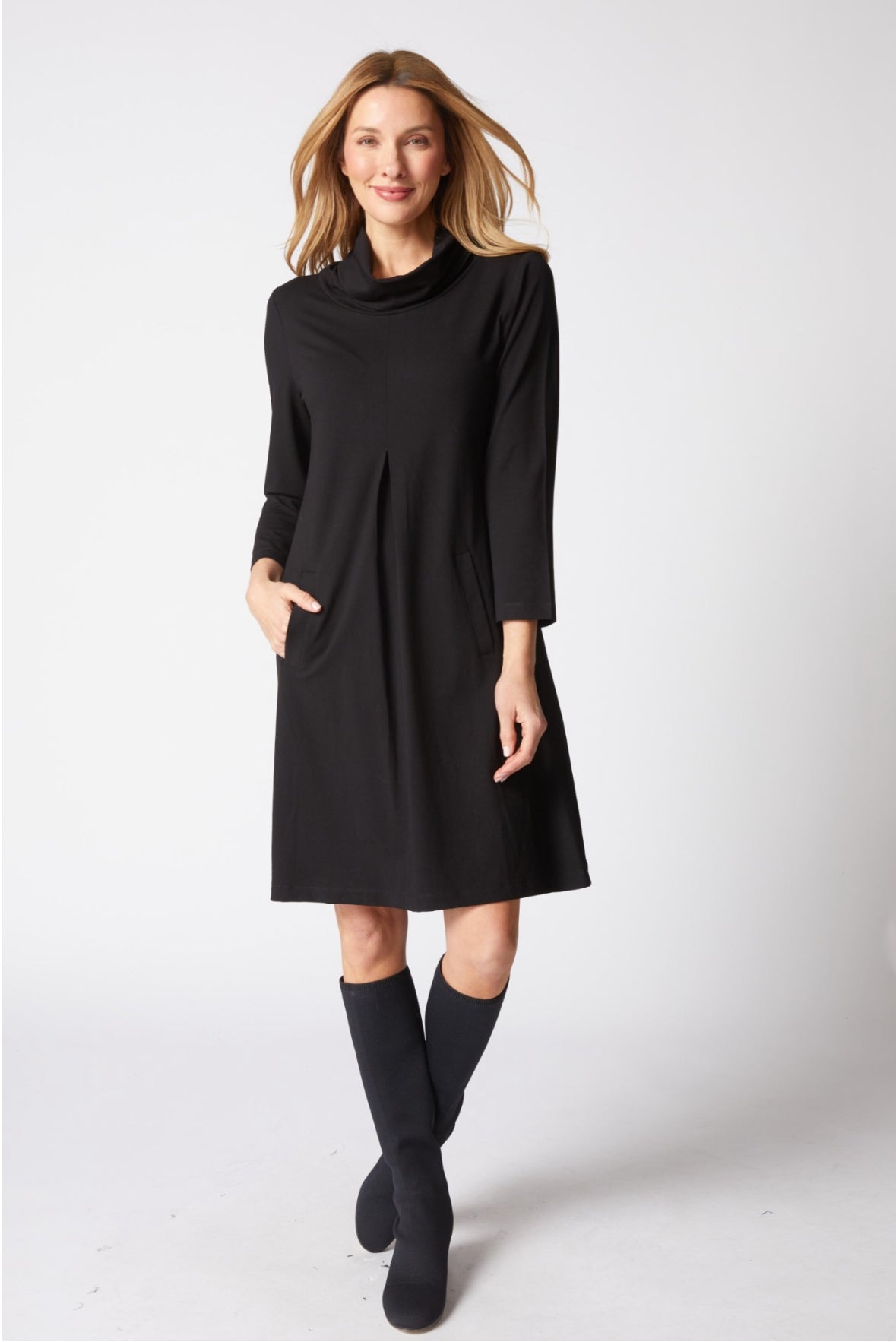 Core Travel Solid Pleat Front Dress