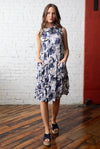 Crimped crepe floral cowl dress