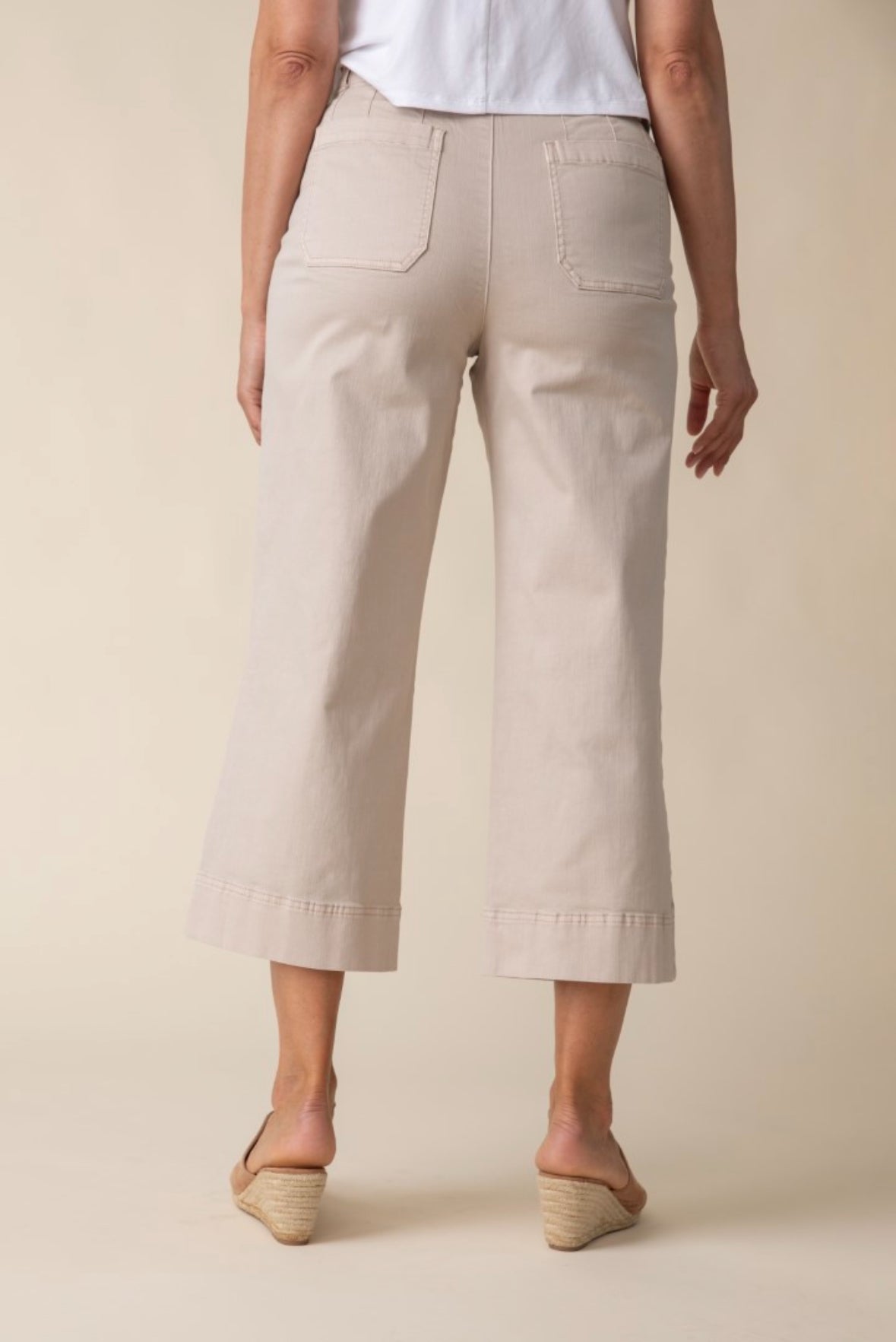 Stretch denim wide leg crop