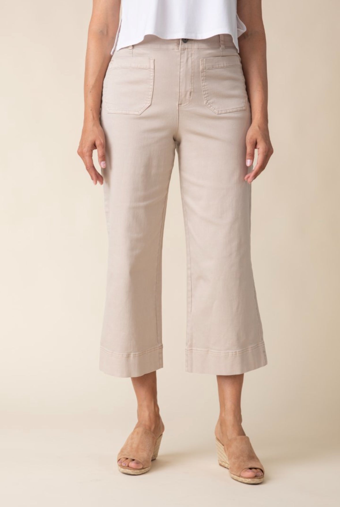 Stretch denim wide leg crop