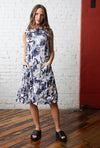 Crimped crepe floral cowl dress