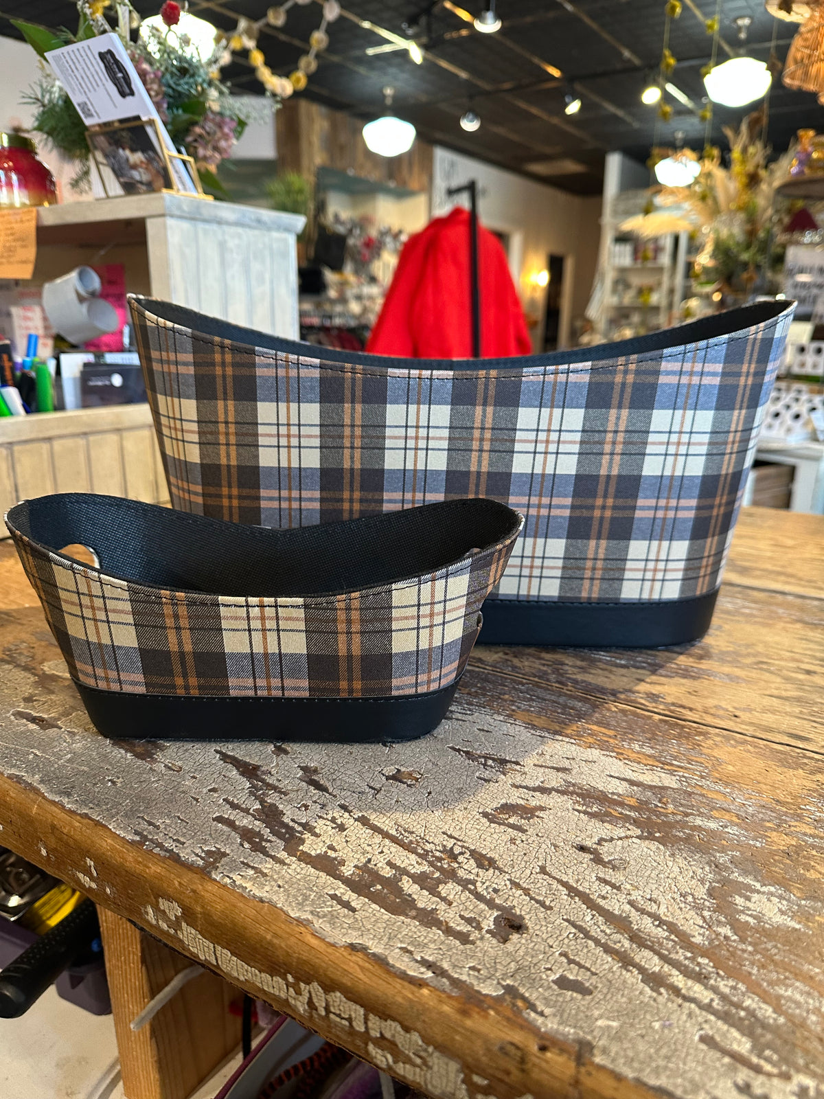 Plaid w/ Black faux leather