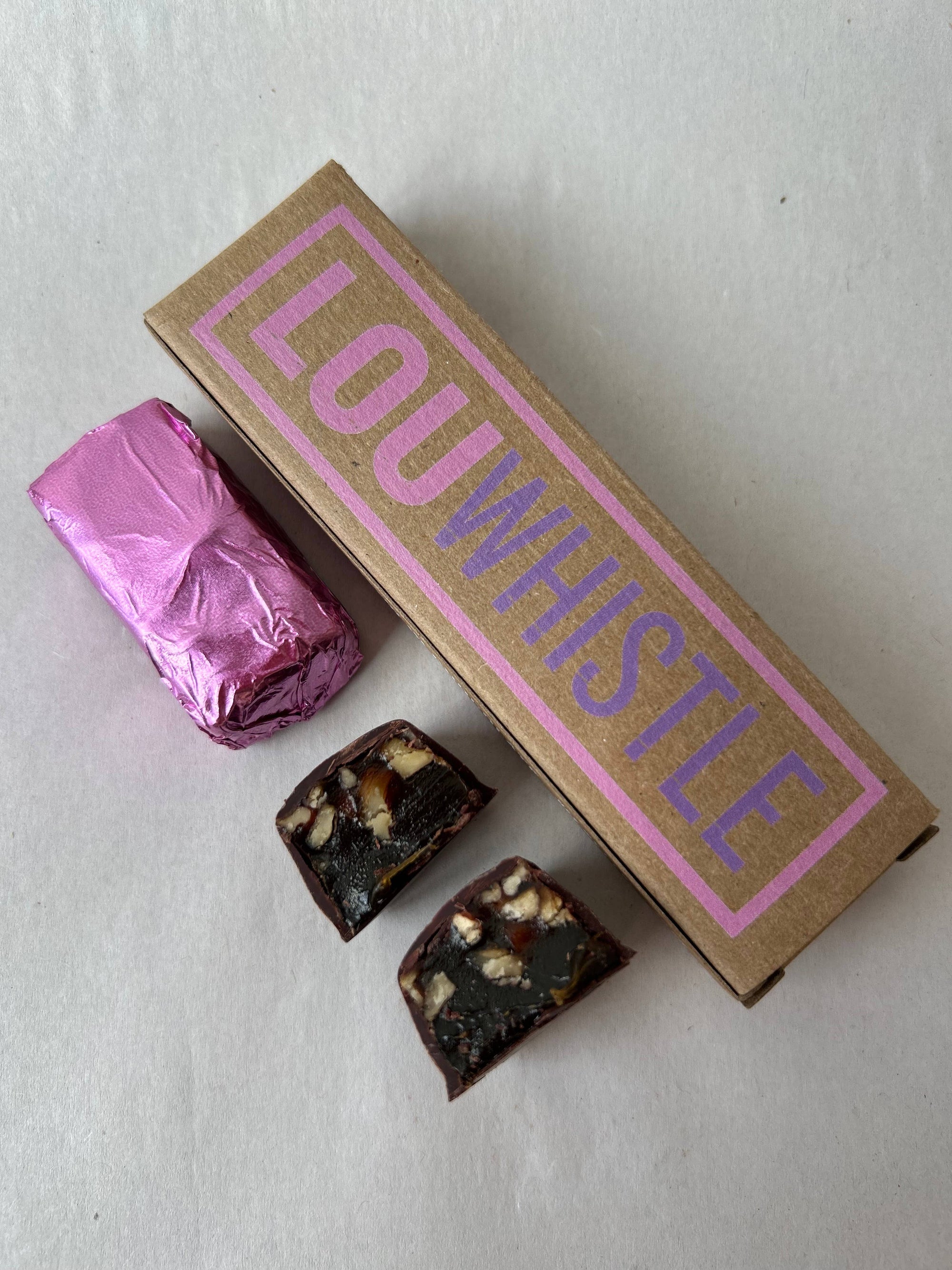 Lou Whistle - Molasses Pecan Chew Covered in Dark Chocolate