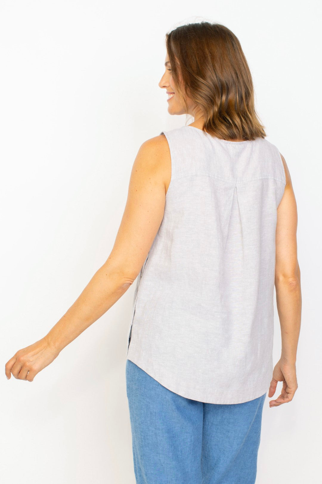 Linen Solid Button Tank
