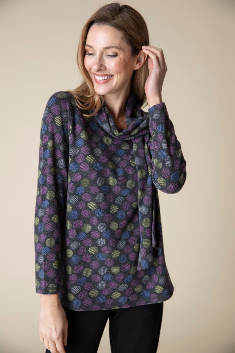 Fleece Round Tie Neck Pullover